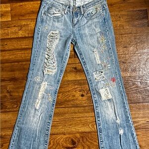 Department of Peace ~ Women’s Size 8 Blue Denim Distressed Sequins/Beaded Jeans